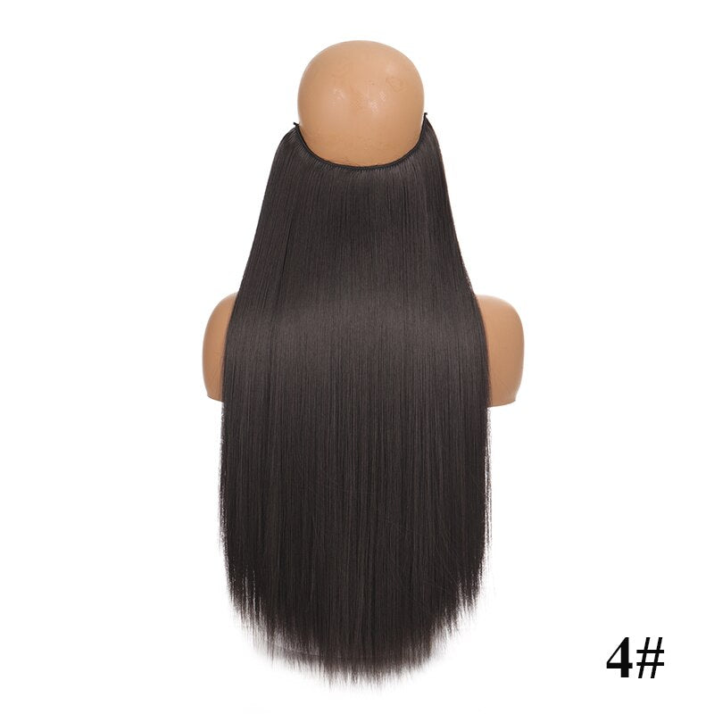 Synthetic 24inch Invisible Hair Wire Without No Clip Hair Extension Fishing Line Wig Wavy Hair Female False Hair Piece