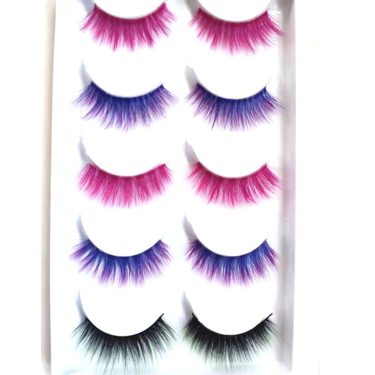 5 Pairs 3D Colored Faux Mink Eyelash Red Yellow Green Purple Colorful Fluffy High Volume Rainbow Lashes