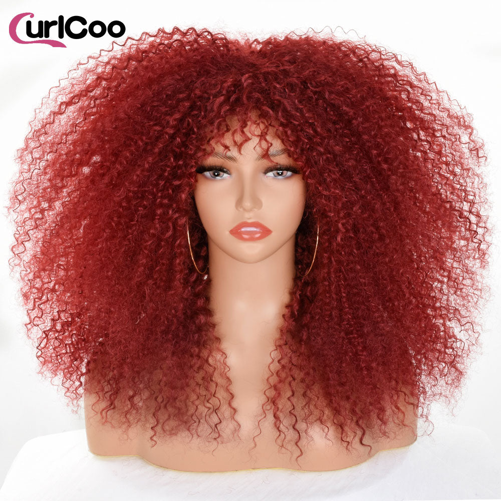 Short Hair Afro Kinky Curly Wig With Bangs For Women Synthetic Ombre Glueless Blonde Red Cosplay Highlight Wigs