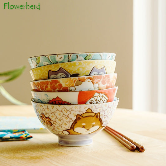 Cartoon Ceramic Bowl Underglaze Japanese Ceramic Rice Bowl Tableware Ceramic Mixing Bowl