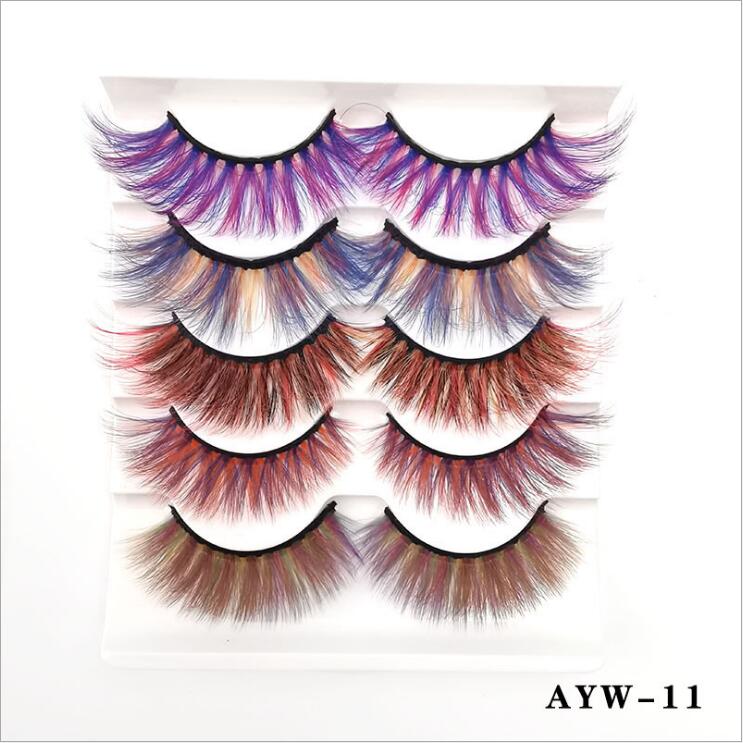 5 Pairs 3D White Mink Lashes Natural Long Thick Fluffy Colorful False Eyelashes Lash Extension