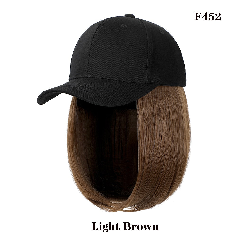 Short Wavy baseball wig Synthetic Natural bob Wig Black hat wigs cap with Hair Naturally Connect Baseball Cap Adjustable