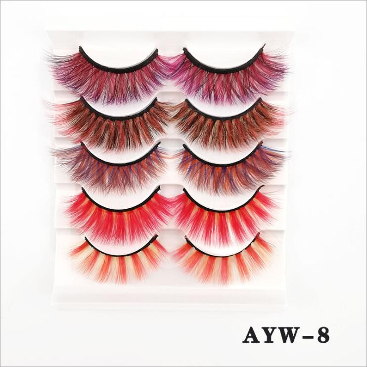 5 Pairs 3D White Mink Lashes Natural Long Thick Fluffy Colorful False Eyelashes Lash Extension