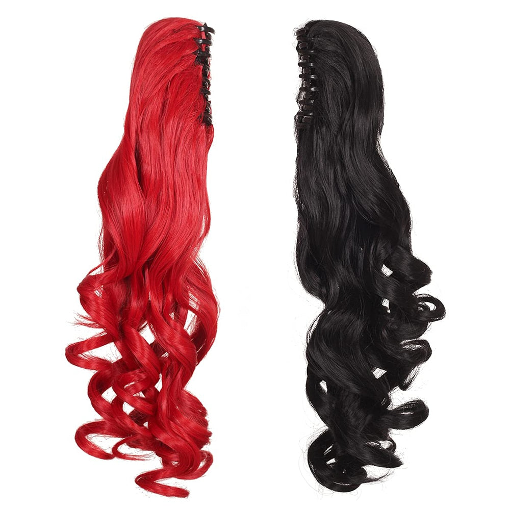 Long Curly Hair Ponytail Lolita Cosplay Lady Synthetic Wig Double Ponytail Detachable Black Gold Pink Purple Gradient Wig