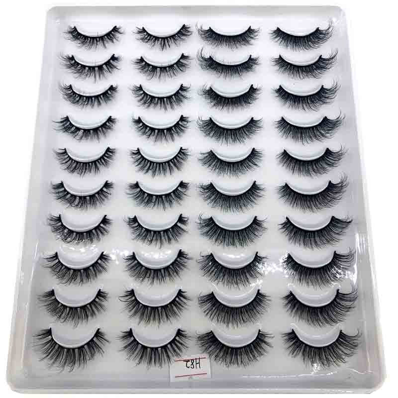 20 pairs long Natural Mink False Eyelashes Cross Dense Handmade Cotton Stalk Eye Lashes Mink Fake Eyelashes