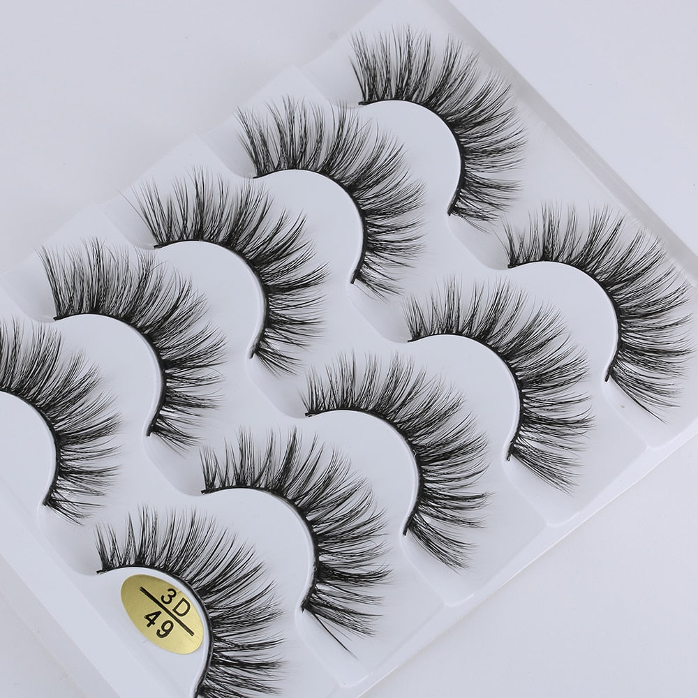 5 Pairs 3D Faux Mink Hair False Eyelashes Wispies Fluffies Drama Natural Long Soft Handmade Cruelty-free Black Lashes