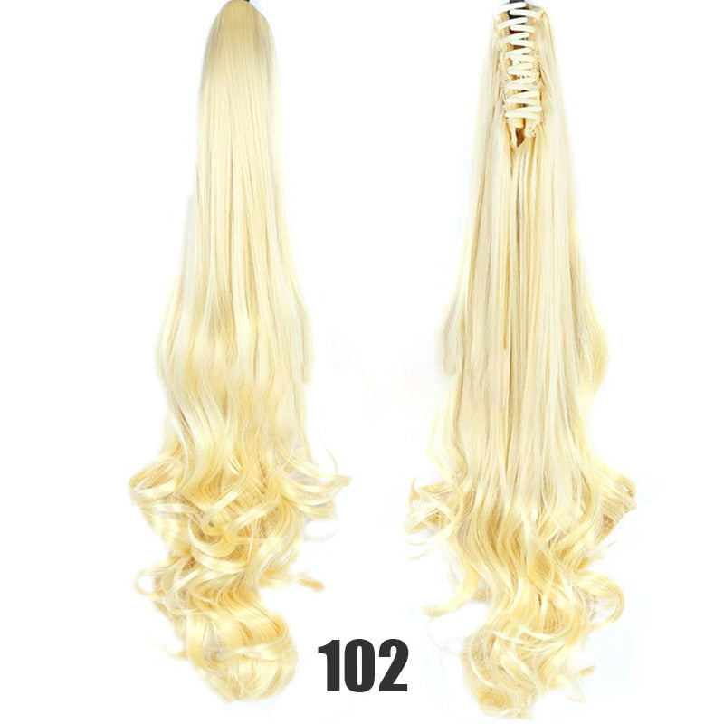Synthetic 24inch Claw Clip Ponytail Extension Wavy Ponytail Long Straight Hair Ponytail Extension Clip Type Woman Wig