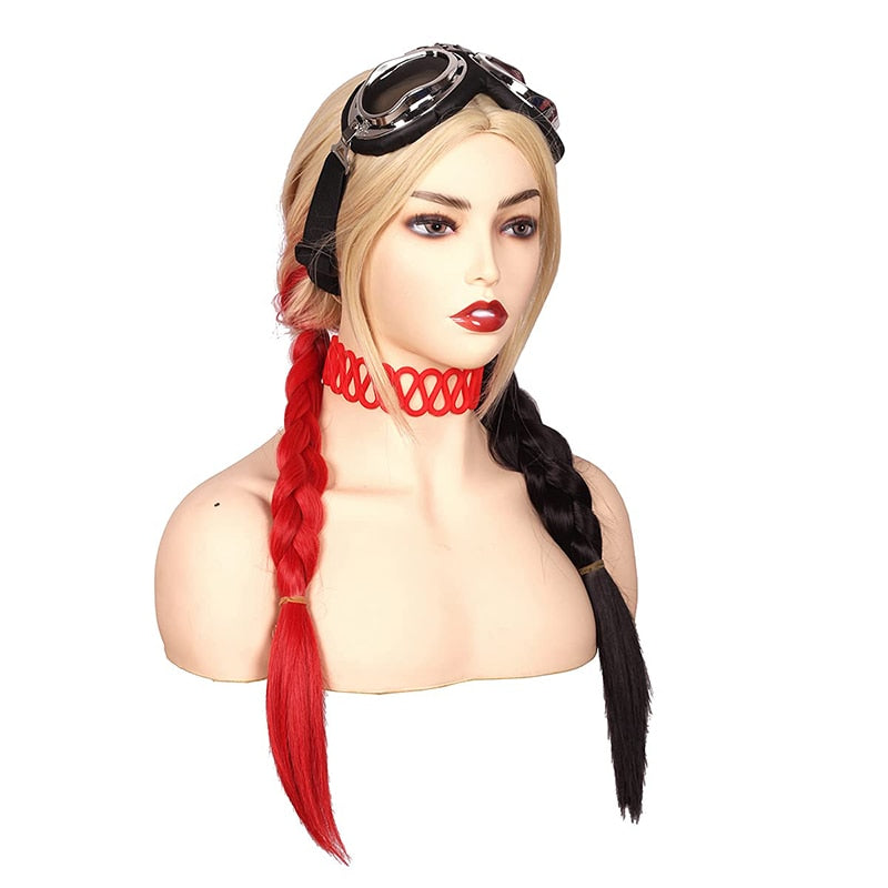 Long Ladies Black and Red 2 Color Braided Wig Double Ponytail Cosplay Halloween Costume Party Wig and Accessories