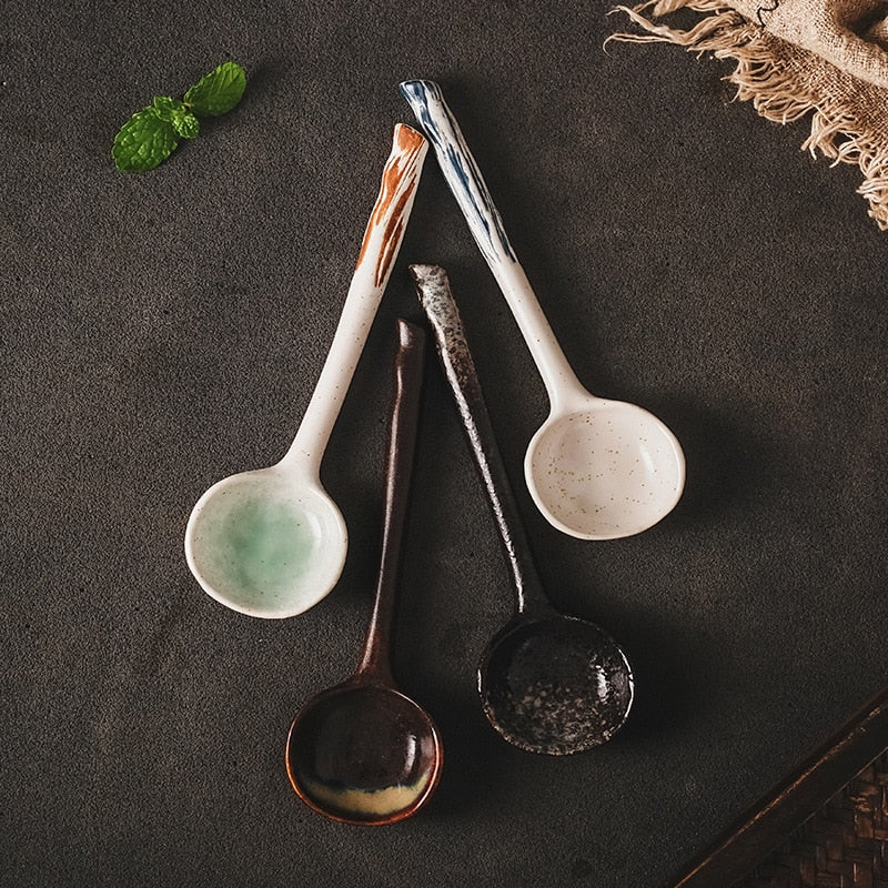 Ceramic Soup Spoon Japanese Tableware Eating Spoon Creative Long handle Spoons Kitchen Cooking Utensil Tool Teaspoon