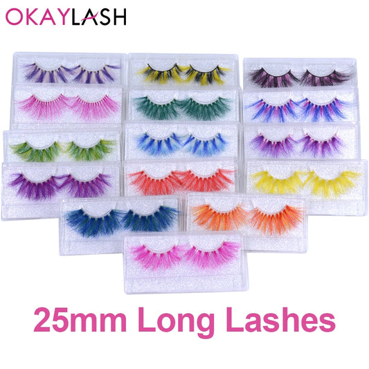 25mm 27mm Long Siberian Dramatic Colored Rainbow Eyelashes for Party Makeup Holiday