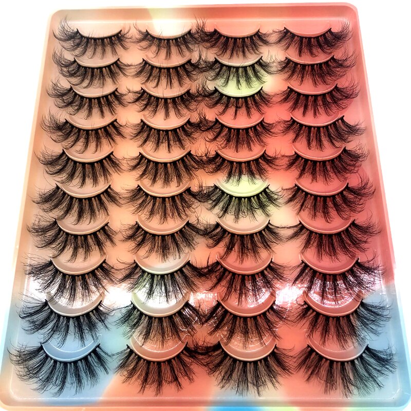 20 pairs long Natural Mink False Eyelashes Cross Dense Handmade Cotton Stalk Eye Lashes Mink Fake Eyelashes