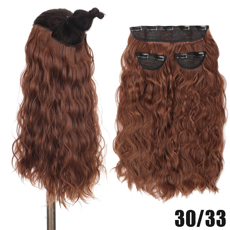 Synthetic Long Curly Hair 20 Inches High Temperature Fiber Extension Hairpin Black Brown Wave Wig 3 Pieces/set Women
