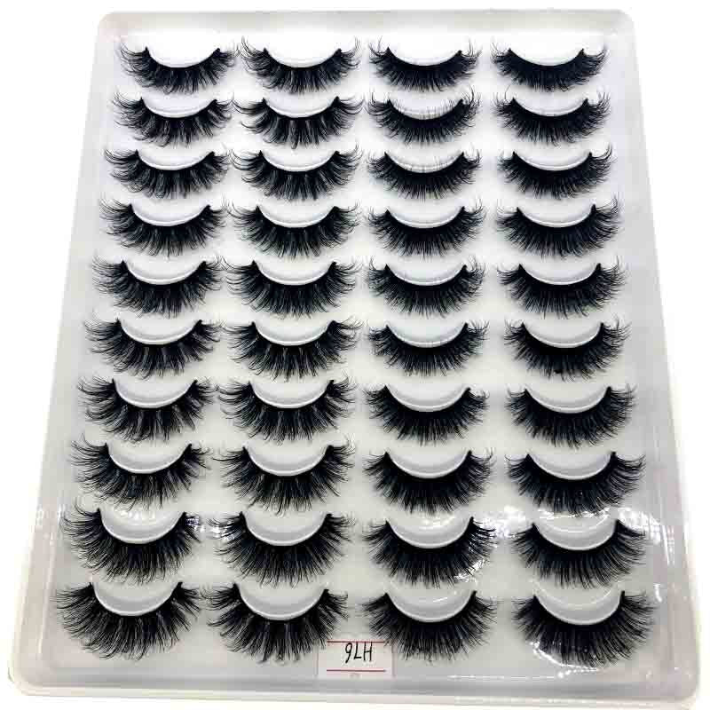 20 pairs long Natural Mink False Eyelashes Cross Dense Handmade Cotton Stalk Eye Lashes Mink Fake Eyelashes