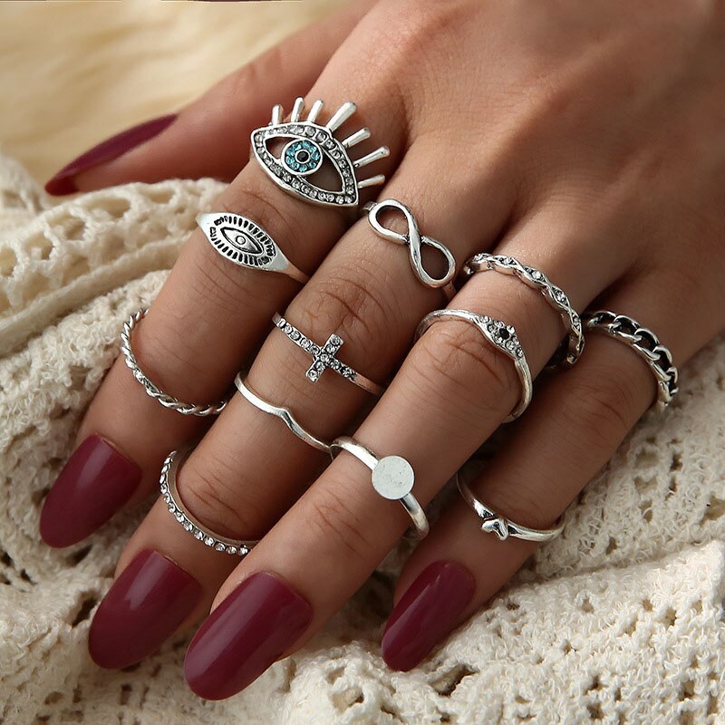 Vintage Rings Set For Women Boho Moon Star Knuckle Finger Ring Female Bohemian Gold Silver Color Jewelry Accessories