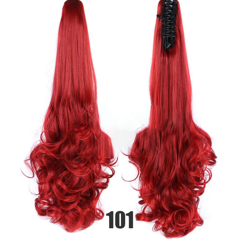 Synthetic 24inch Claw Clip Ponytail Extension Wavy Ponytail Long Straight Hair Ponytail Extension Clip Type Woman Wig