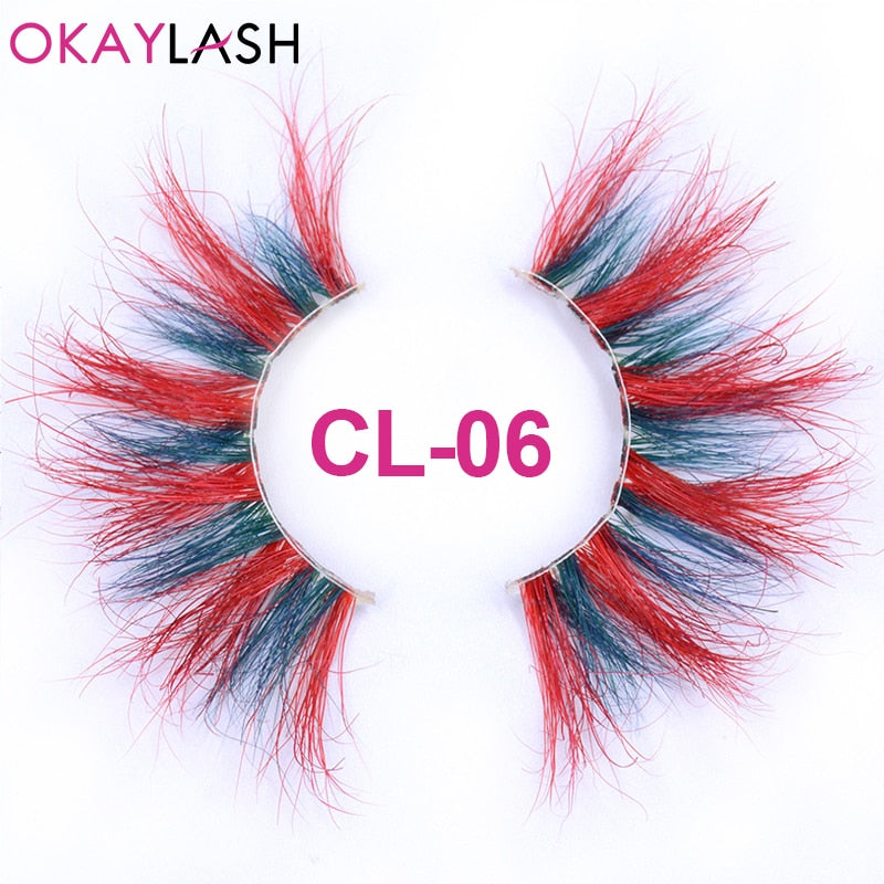 25mm Long Purple and Pink Color Real Mink Cosmetic Fake Colored Eyelash Party Cosplay Halloween Makeup Strip Eye lashes
