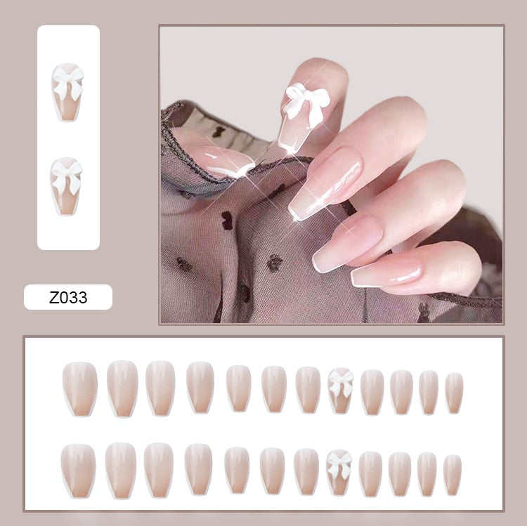 24Pcs/Set 3D Butterfly Bow Bride Fresh and Elegant White Wear DIY Manicure Nail Art Tools
