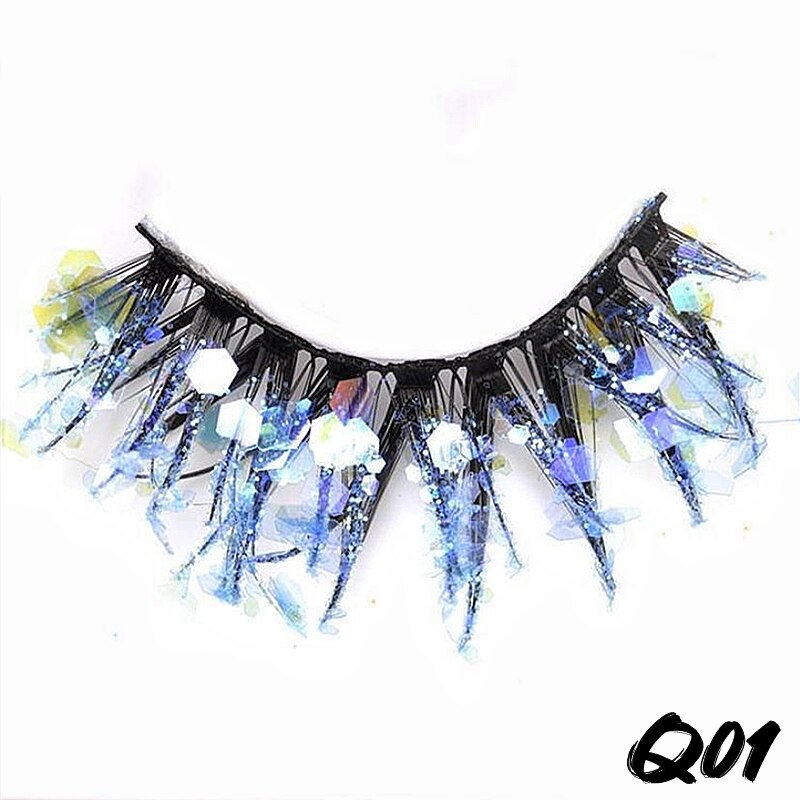 3 Pair Colored Shining Gold Glitter Eyelashes Handmade Dramatic Purple Colorful Rainbow Lashes For Party Show Halloween Cosplay