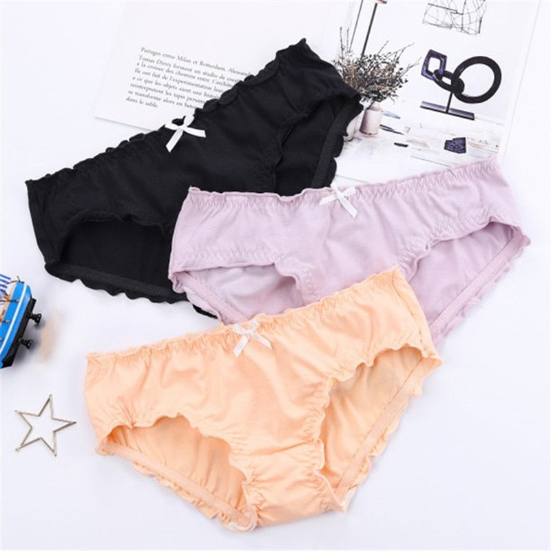 Japanese Girls Cotton Underwear Sweet Ruffles Lady Low Waist Thin Briefs Antibacterial Female Underpants