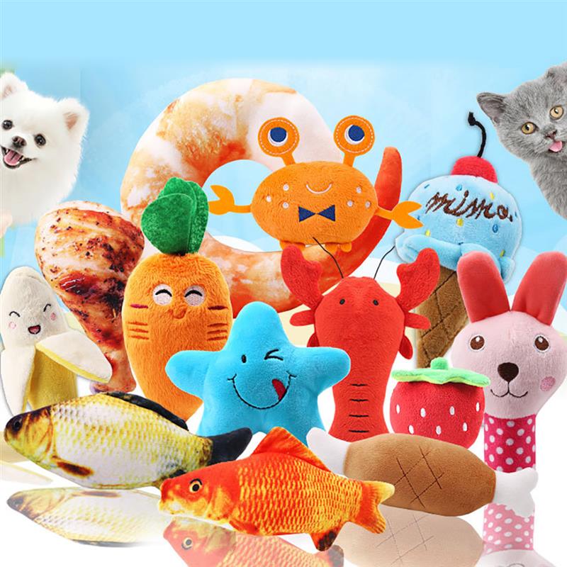1pc Plush Dog Toy Cartoon Donuts Shape Bite-Resistant Chew Toy Squeaky Supplies Dog Favors