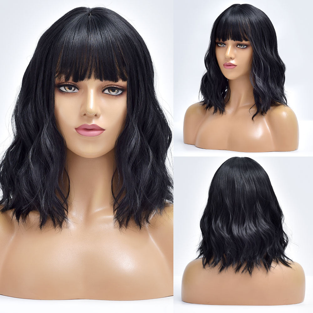 Purple Ombre Short Bob Body Wave Synthetic Wigs For Women Cosplay Wig With Bangs White Synthet Natural Hair Lolita Pelucas