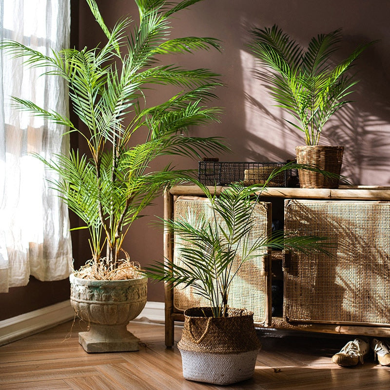 125cm Large Artificial Palm Tree Tropical Plants Branches Plastic Fake Leaves Green Monstera For Home Garden Room Office Decor