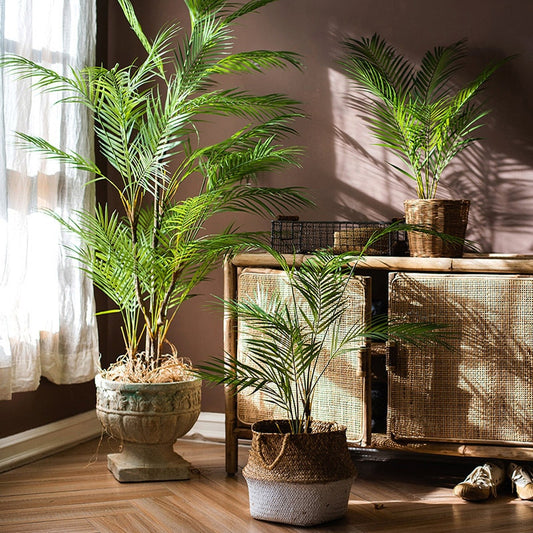 125cm Large Artificial Palm Tree Tropical Plants Branches Plastic Fake Leaves Green Monstera For Home Garden Room Office Decor