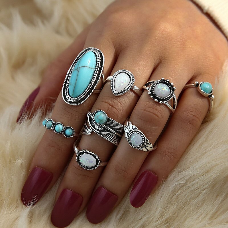 Vintage Rings Set For Women Boho Moon Star Knuckle Finger Ring Female Bohemian Gold Silver Color Jewelry Accessories