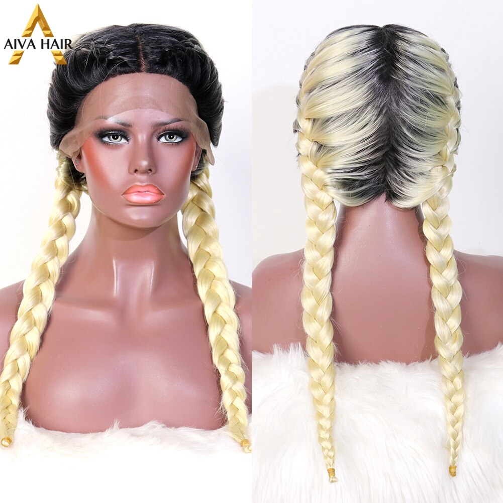Heat Resistant Synthetic Box Braid Wig Ombre Orange Blonde Synthetic Lace Front Wig Cosplay Braided Wigs
