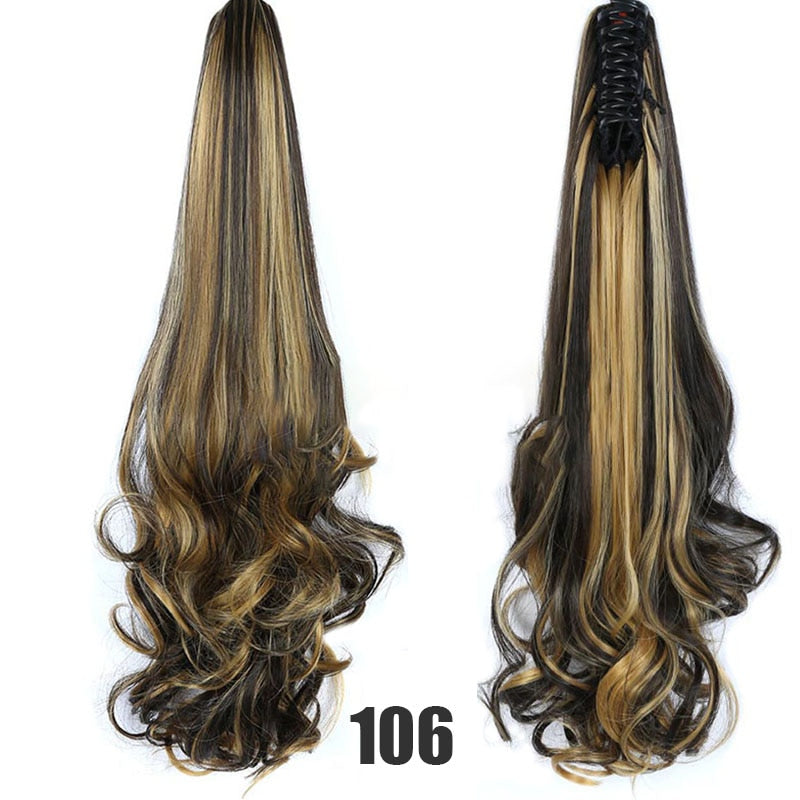 Synthetic 24inch Claw Clip Ponytail Extension Wavy Ponytail Long Straight Hair Ponytail Extension Clip Type Woman Wig