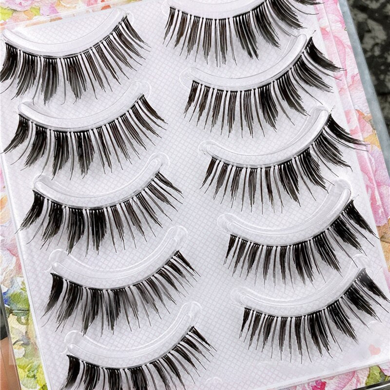 5 Pairs Eyelashes Cos Japanese Fake Eyelashes Natural Thick Pointed Tail Eyelash Stage Makeup 3D Little Devil Big Eyes Lashes