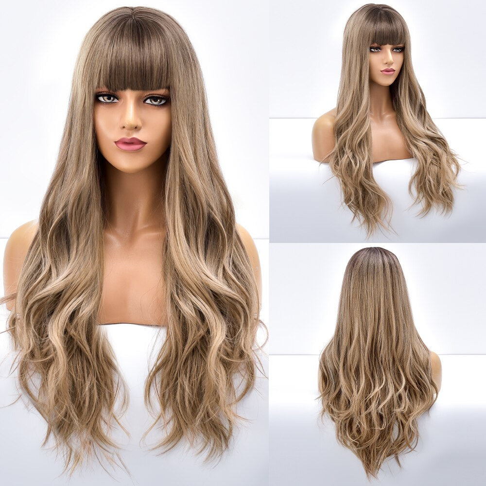 Blonde Body Wave Synthetic Wigs For Women Long Wave White Lolita Cosplay Party Natural Heat Resistant Hair