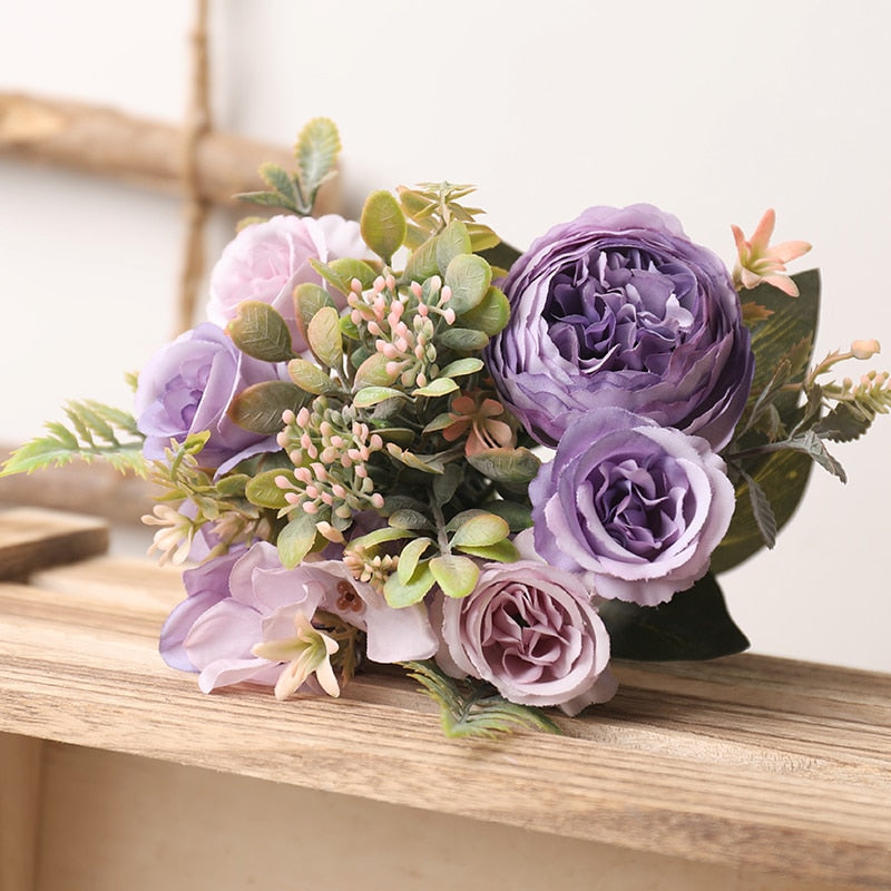 White Silk Artificial Roses Flowers Wedding Home Autumn Decoration High Quality Big Bouquet Luxury Fake Flower Arrangement Bulk