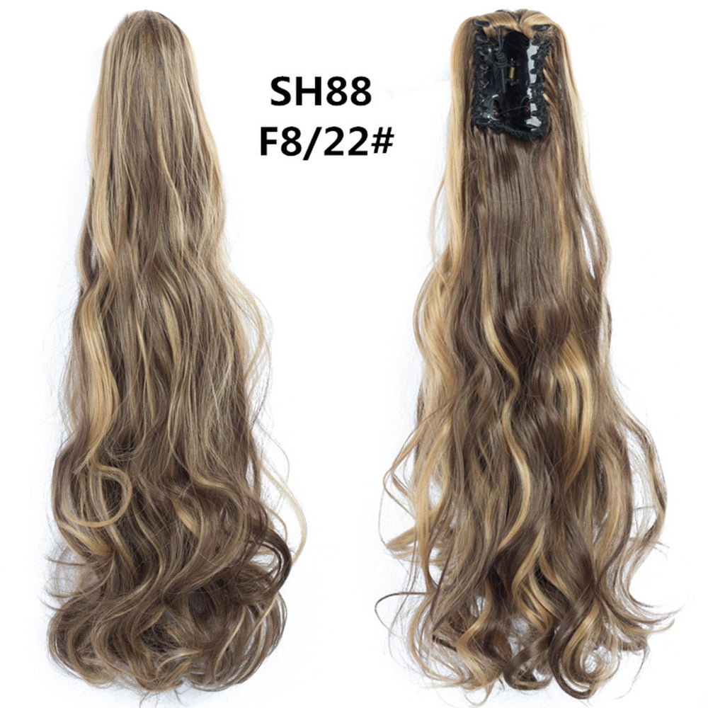 20Inch Short Curly Wavy Ponytail Hair Extensions Synthetic Claw On Hairpieces For Women Brown Black Color