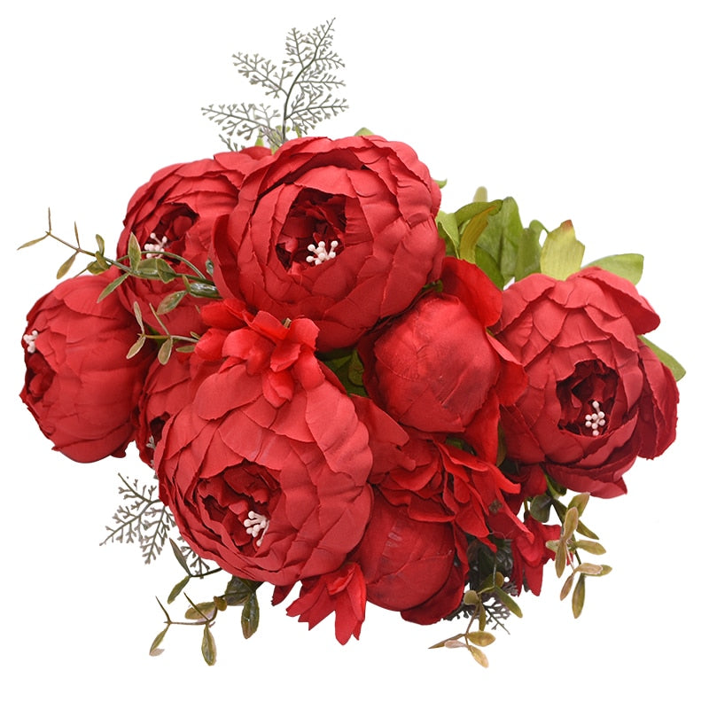 1 Bunch European Artificial Peony Flowers Silk Fake Flowers Wedding Party Home Decoration Flower Bouquet Wreath DIY