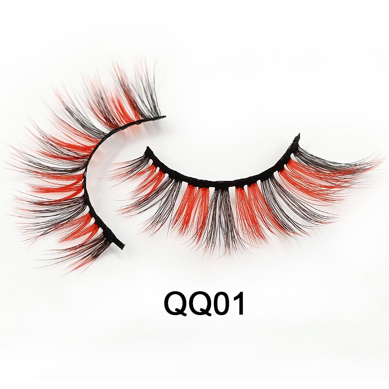 Fluffy Thick Dramatic 3D Faux Mink Colored Eyelashes Pink Red Natural Synthetic Colorful Rainbow Color Eye Lashes for Holiday
