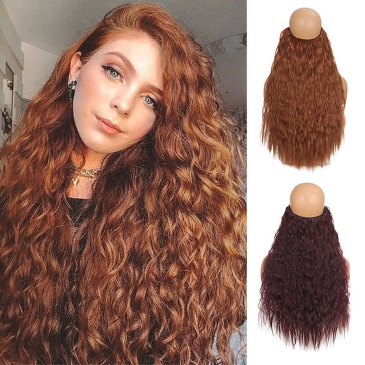 Synthetic 24inch Invisible Hair Wire Without No Clip Hair Extension Fishing Line Wig Wavy Hair Female False Hair Piece