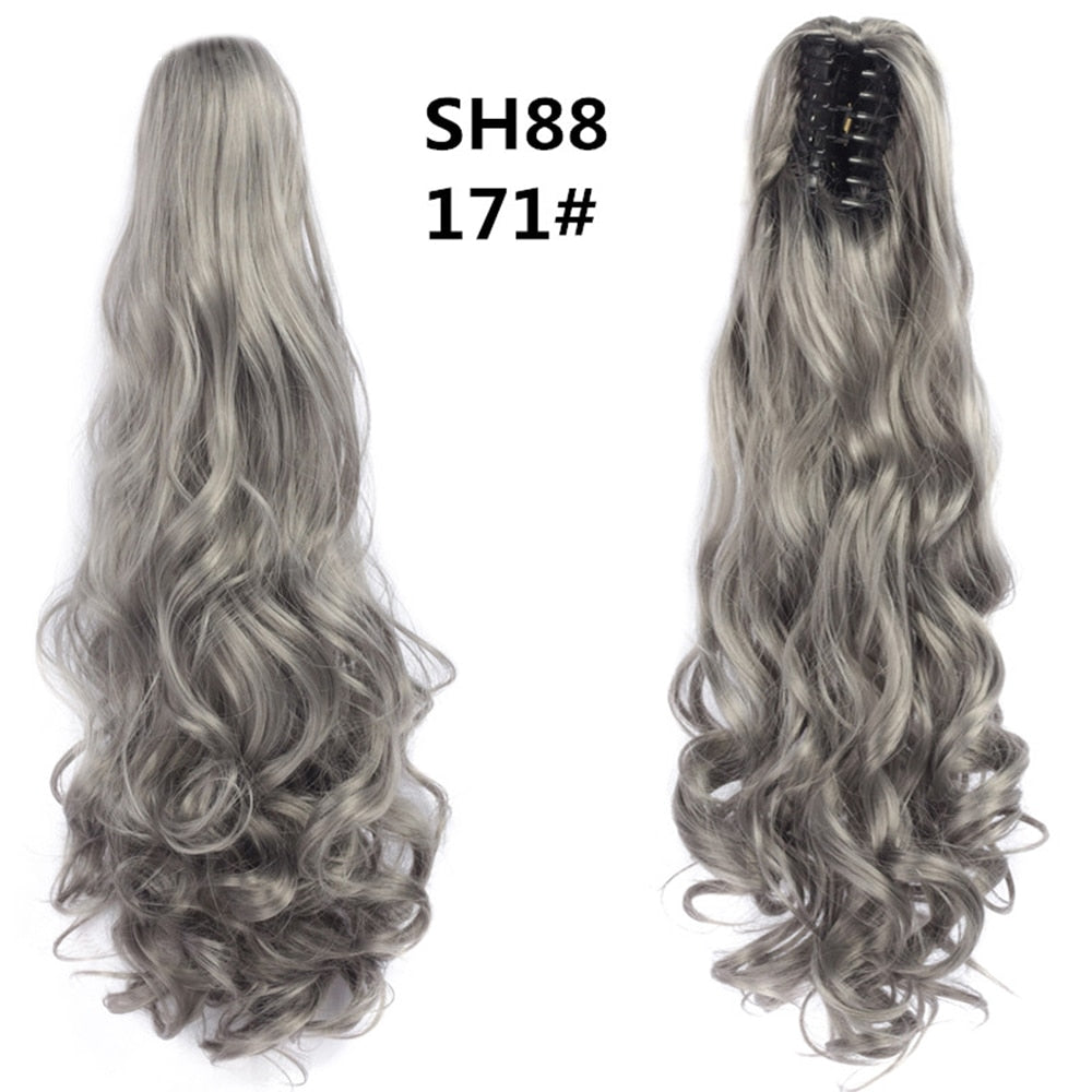 20Inch Short Curly Wavy Ponytail Hair Extensions Synthetic Claw On Hairpieces For Women Brown Black Color