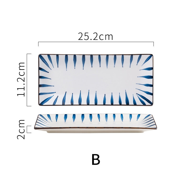 Rectangular Japanese Style Ceramic Dinner Plate Steak Dessert Sushi Porcelain Plates Dining Tableware Set