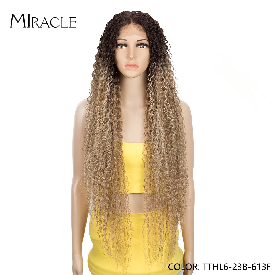 Synthetic Lace Wig Curly 30Inch Afro Kinky Curly Lace Natural Wave Blonde Wig High Temperature Fiber Hair