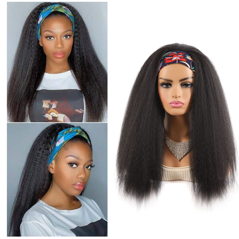 Headband Wig Synthetic Yaki Straight Hair Wigs With Hairband Natural Kinky Straight Wig Daily Use