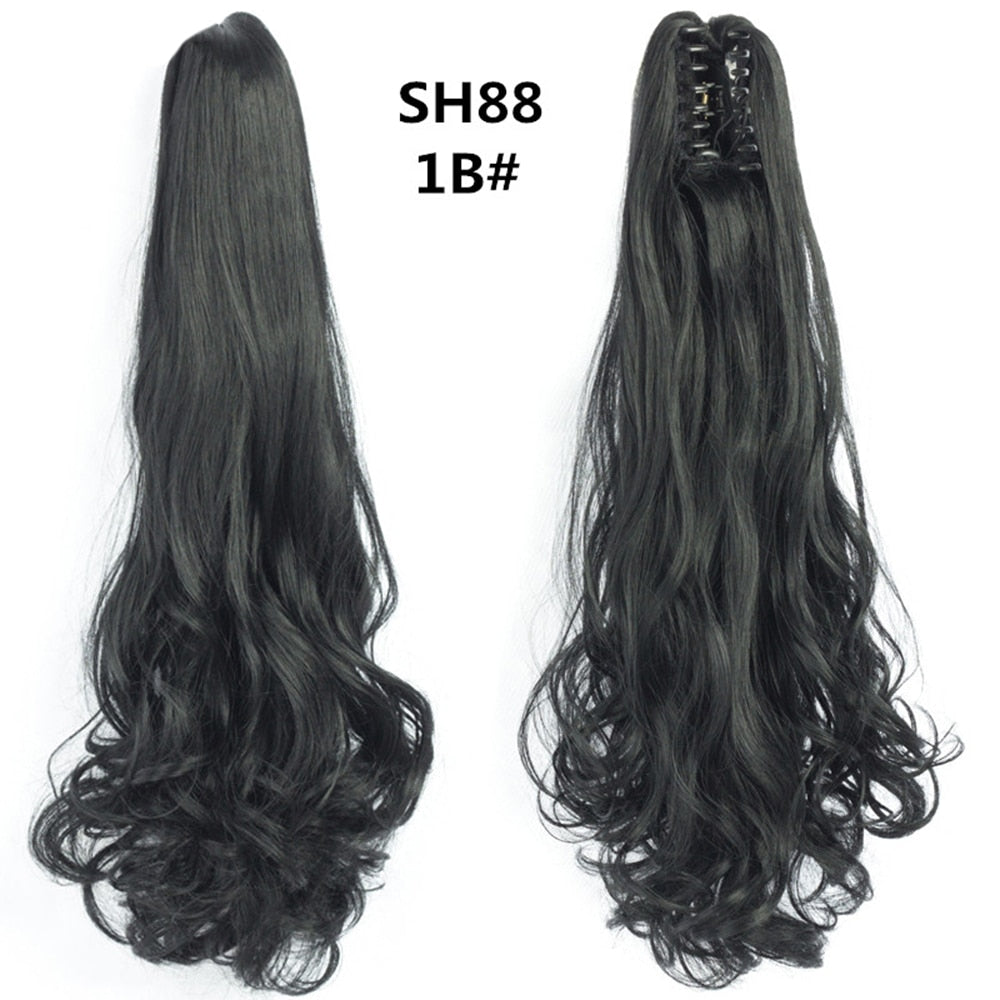 20Inch Short Curly Wavy Ponytail Hair Extensions Synthetic Claw On Hairpieces For Women Brown Black Color
