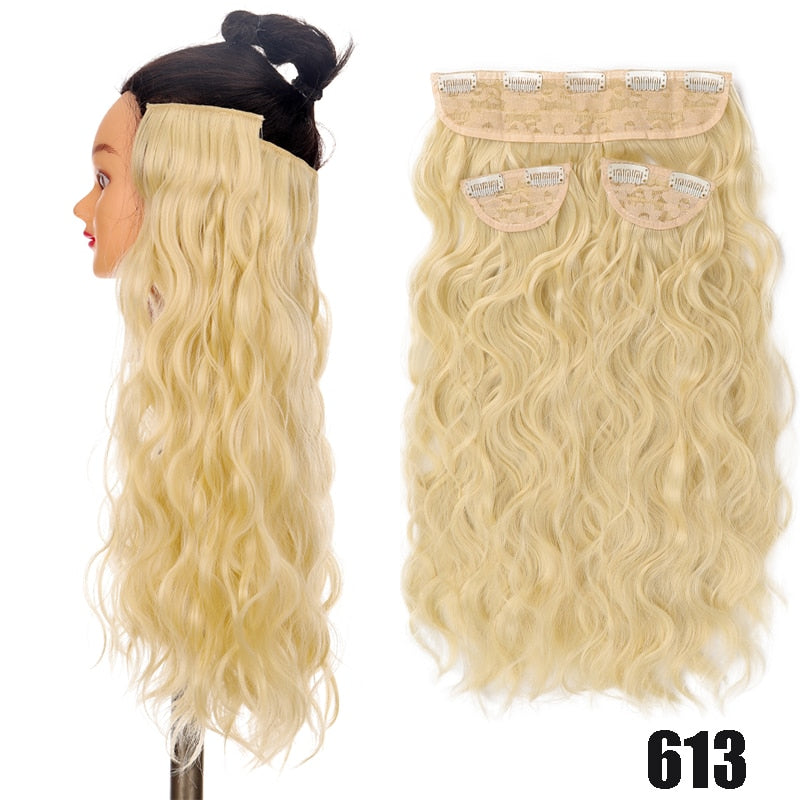 Synthetic Long Curly Hair 20 Inches High Temperature Fiber Extension Hairpin Black Brown Wave Wig 3 Pieces/set Women