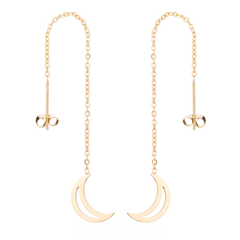 Simple Y Chain Hollow Moon Necklaces Jewelry Stainless Steel Crescent Moon Star Pendant Necklaces Rose Gold Choker