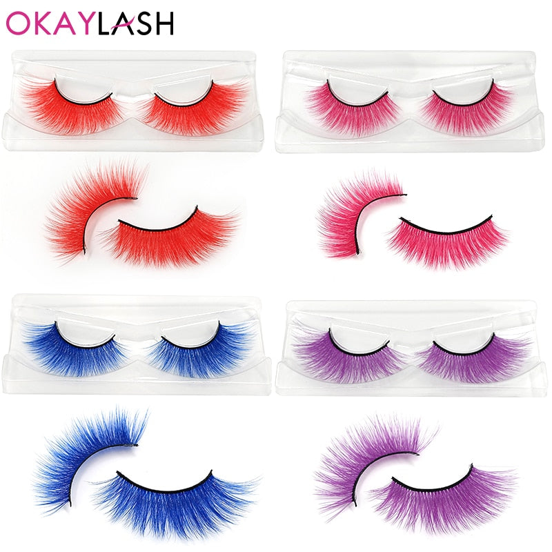 Red Blue Purple Pink Mix 3D Faux Mink Colored Eyelashes Ombre Vegan Strip Lashes Natural Dramatic Fluffy Colourful Cilias Party