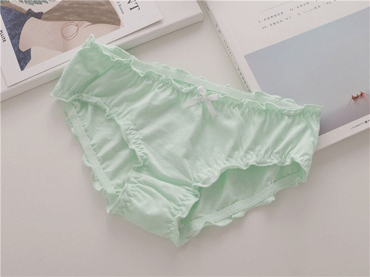 Japanese Girls Cotton Underwear Sweet Ruffles Lady Low Waist Thin Briefs Antibacterial Female Underpants