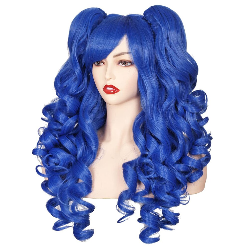 Long Curly Hair Ponytail Lolita Cosplay Lady Synthetic Wig Double Ponytail Detachable Black Gold Pink Purple Gradient Wig