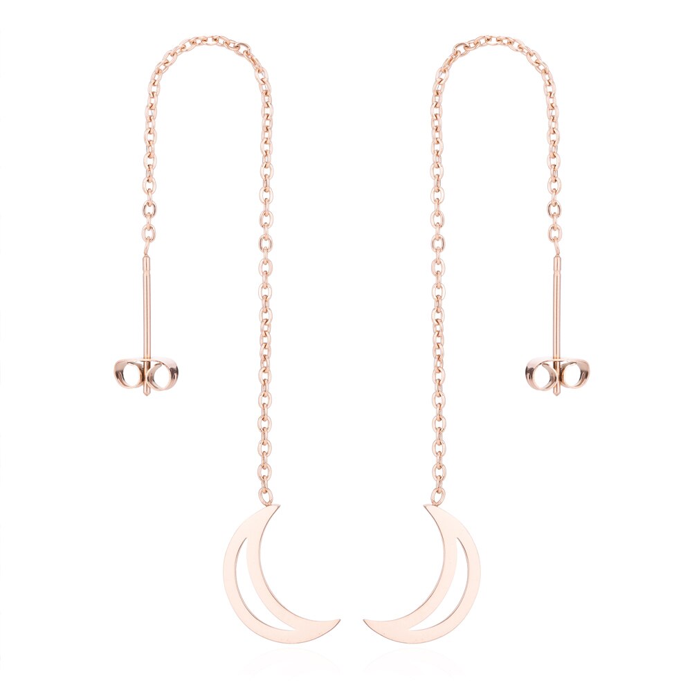 Simple Y Chain Hollow Moon Necklaces Jewelry Stainless Steel Crescent Moon Star Pendant Necklaces Rose Gold Choker