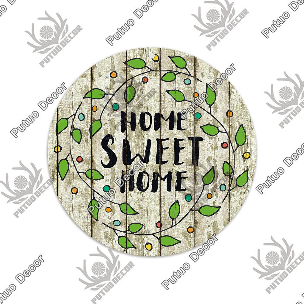 Putuo Decor Sweet Home Round Wooden Signs Home Wall Plaque Family Plaque Wood Gifts for Home Decor Living Room Door Decoration