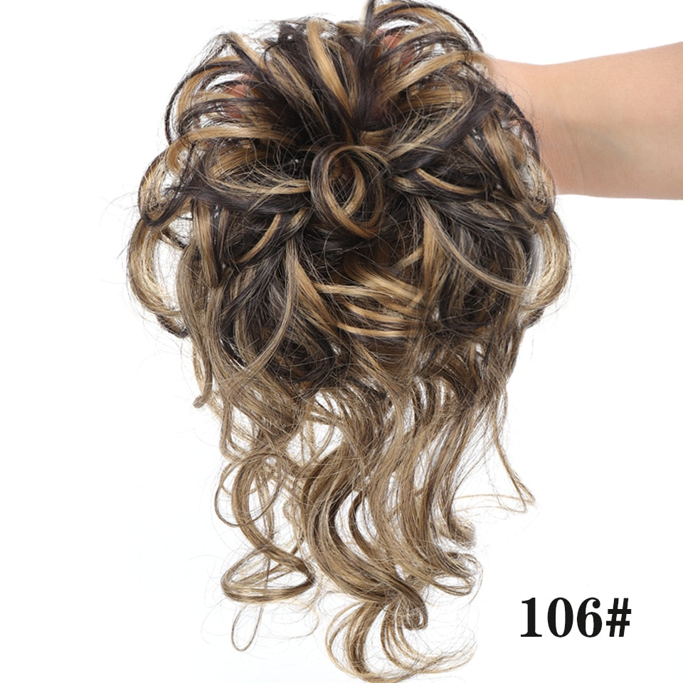 Synthetic Hair Bun Bands Blonde Black Messy Curly Chignon Donut Updo Scrunchies Fake Hair Pieces For Women Hair Extensions